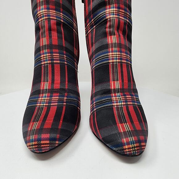 J. Renee Barbet Heeled Booties Women 8M Plaid Red Black Blue Block Heel Side Zip - Picture 4 of 12